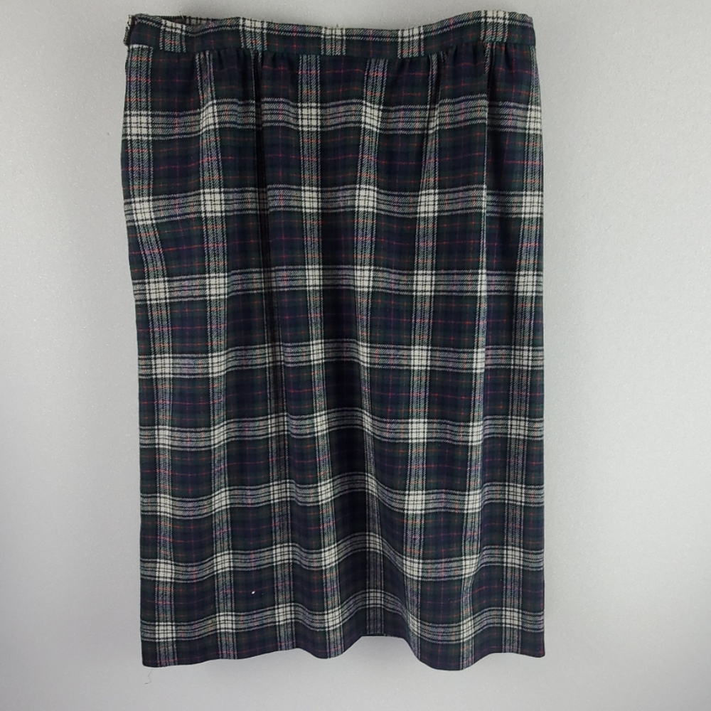 VTG Pendleton Wool Plaid Knee Length Lined Skirt 16 blue red green white